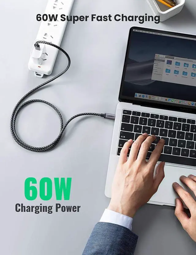 Alt view image 2 of 7 - UGREEN USB C to USB C Cable USB 3.1 Gen 1 Type C PD Fast Charging 5Gbps Compatible with Samsung Note 10 9 S20 S10 S9 MacBook Pro Air 13" iPad Pro 2020 Google Pixel 4 3 2 XL Nintendo Switch 3.3FT