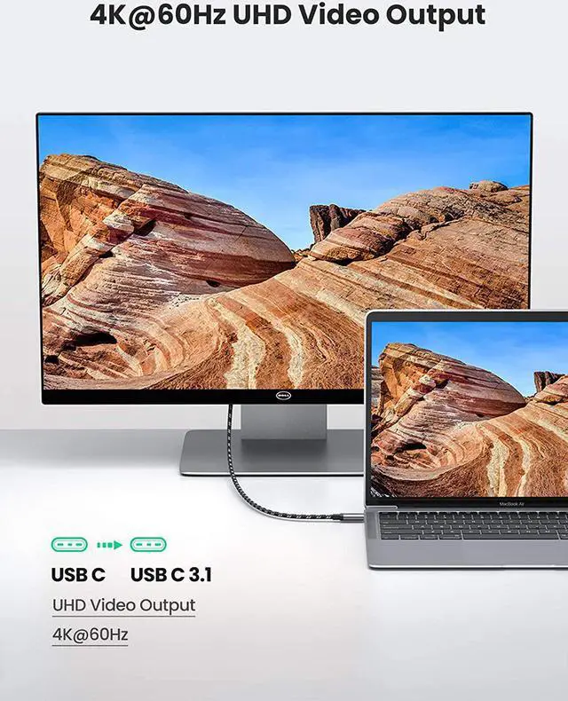 Alt view image 3 of 7 - UGREEN USB C to USB C Cable USB 3.1 Gen 1 Type C PD Fast Charging 5Gbps Compatible with Samsung Note 10 9 S20 S10 S9 MacBook Pro Air 13" iPad Pro 2020 Google Pixel 4 3 2 XL Nintendo Switch 3.3FT