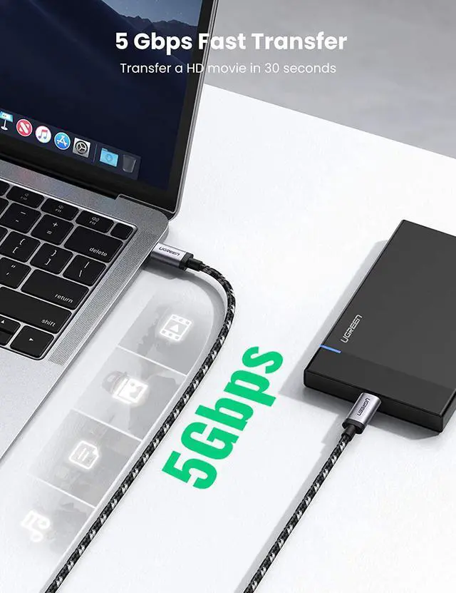 Alt view image 4 of 7 - UGREEN USB C to USB C Cable USB 3.1 Gen 1 Type C PD Fast Charging 5Gbps Compatible with Samsung Note 10 9 S20 S10 S9 MacBook Pro Air 13" iPad Pro 2020 Google Pixel 4 3 2 XL Nintendo Switch 3.3FT