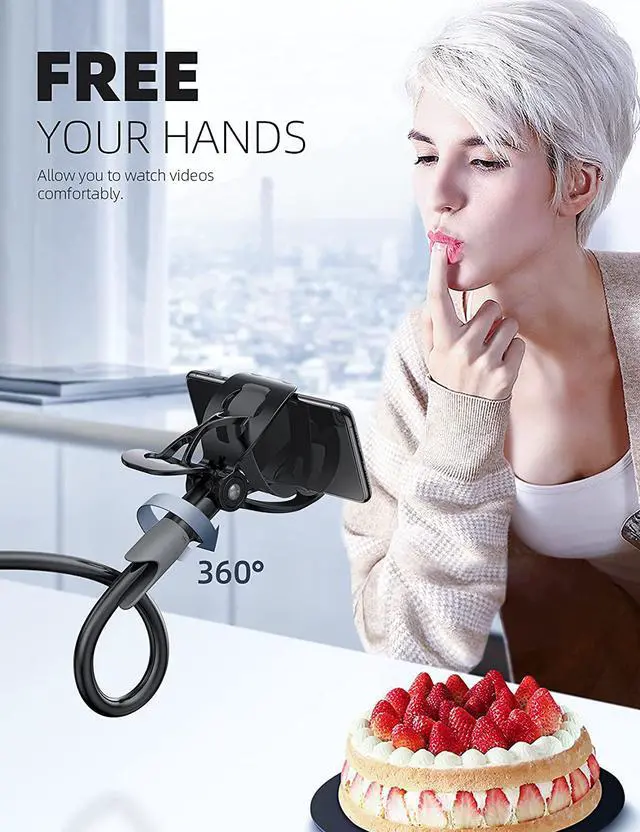 Alt view image 2 of 7 - Lamicall Phone Holder Bed Gooseneck Mount - Cell Phone Clamp Clip for Desk, Flexible Lazy Long Arm Headboard Bedside, Overhead Mount Stand, Compatible with iPhone 14 Plus/Pro Max XR X 8 7 6 Plus