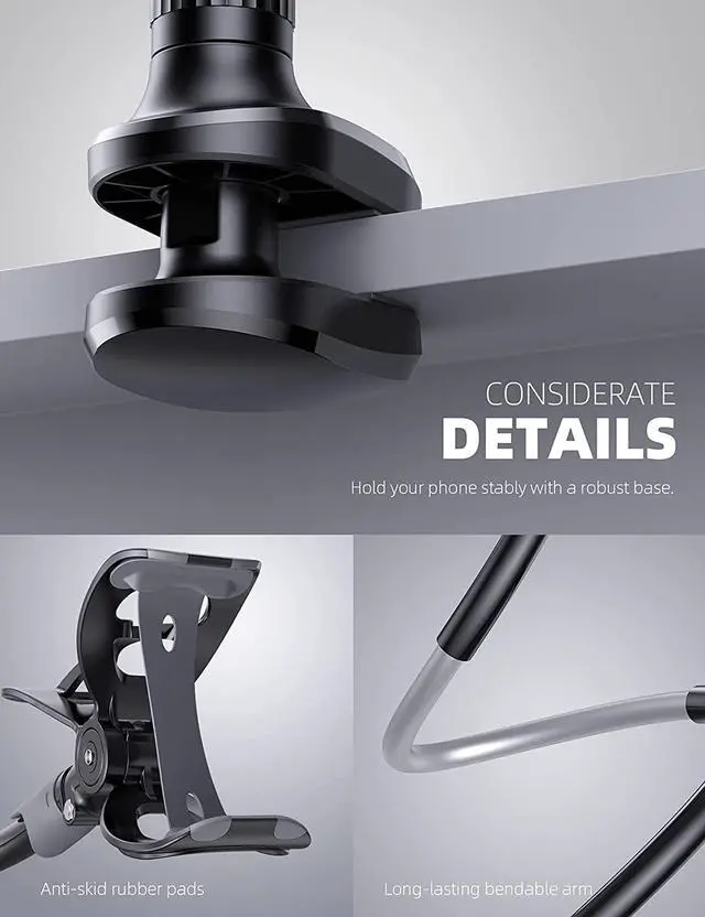 Alt view image 6 of 7 - Lamicall Phone Holder Bed Gooseneck Mount - Cell Phone Clamp Clip for Desk, Flexible Lazy Long Arm Headboard Bedside, Overhead Mount Stand, Compatible with iPhone 14 Plus/Pro Max XR X 8 7 6 Plus