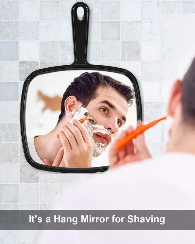 Alt view image 4 of 7 - PROTECLE 12.4" L x 9" W Handheld Mirror, Salon Barber Hairdressing, Black | Hand Mirrors with Handle, Salon Mirror, Hangable, High-definition, Distortion-free Reflection, Hand Mirror for Men Women