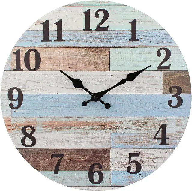 Main image of Stonebriar Vintage Coastal Worn Blue 14 Inch Round Battery Operated Wall Clock