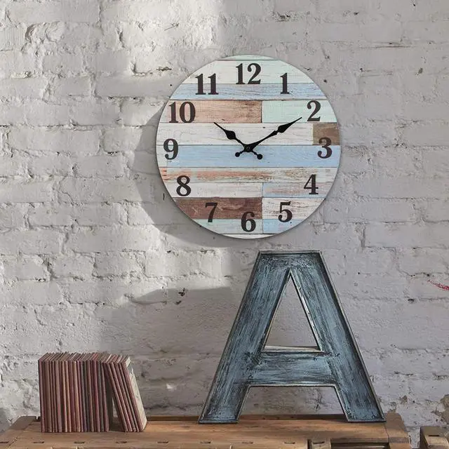 Alt view image 6 of 7 - Stonebriar Vintage Coastal Worn Blue 14 Inch Round Battery Operated Wall Clock