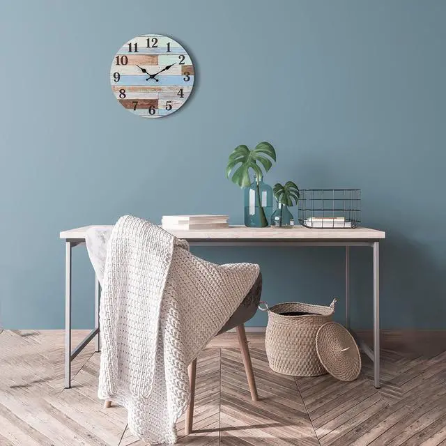 Alt view image 7 of 7 - Stonebriar Vintage Coastal Worn Blue 14 Inch Round Battery Operated Wall Clock