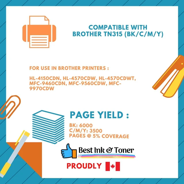 Alt view image 4 of 4 - Best Toner TN315 TN-315 Toner Compatible Brother TN315 (High Capacity of TN310) Toner for use in Brother Printers -HL-4150CDN,HL-4570CDW,HL-4570CDW,MFC-9460CDN,MFC-9560CDW,MFC-9970CDW
