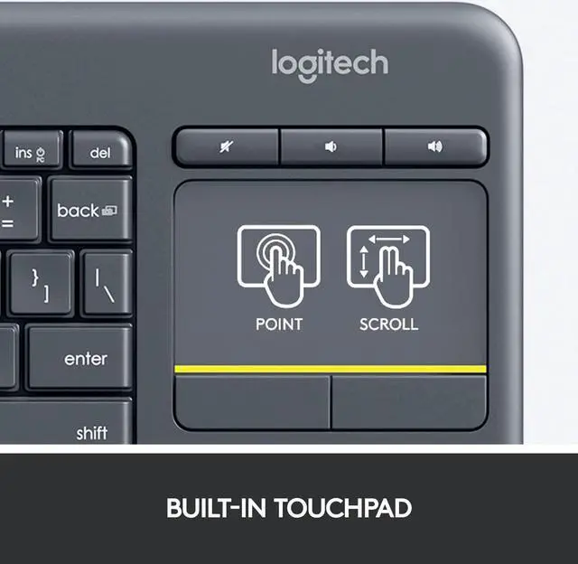 Alt view image 4 of 7 - K400 Plus Wireless Touch TV Keyboard With Easy Media Control and Built-in Touchpad HTPC Keyboard for PC-connected TV Windows Android Chrome OS Laptop Tablet - Black