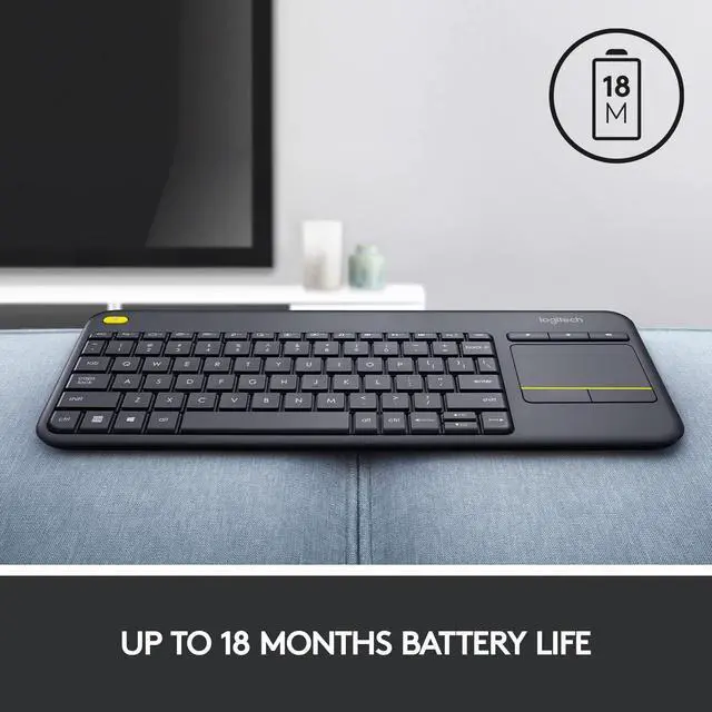 Alt view image 7 of 7 - K400 Plus Wireless Touch TV Keyboard With Easy Media Control and Built-in Touchpad HTPC Keyboard for PC-connected TV Windows Android Chrome OS Laptop Tablet - Black