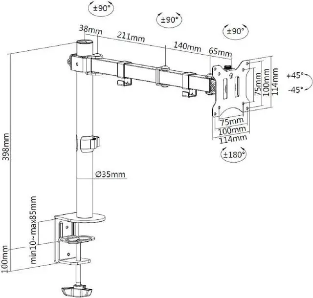 Alt view image 4 of 7 - Amer Single LCD Monitor Desk Mount Stand Fully Adjustable/Tilt/Articulating for 1 Screen up to 32" (EZCLAMP), 1 Monitor (up to 32") Desk Clamp