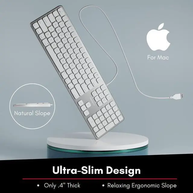 Alt view image 11 of 14 - Macally Mac Keyboard Full-Size & Number Keypad (Metal Frame) 2 USB Ports Hub & Wired USB Cable - Apple Computer Keyboards for Mac, Pro, MacBook, Pro, Air Laptops (Silver Aluminum) MLUXKEYA