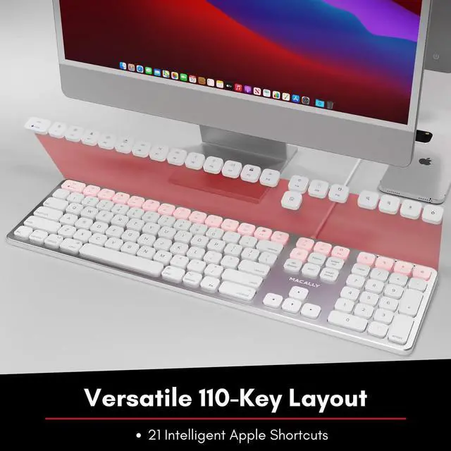 Alt view image 13 of 14 - Macally Mac Keyboard Full-Size & Number Keypad (Metal Frame) 2 USB Ports Hub & Wired USB Cable - Apple Computer Keyboards for Mac, Pro, MacBook, Pro, Air Laptops (Silver Aluminum) MLUXKEYA