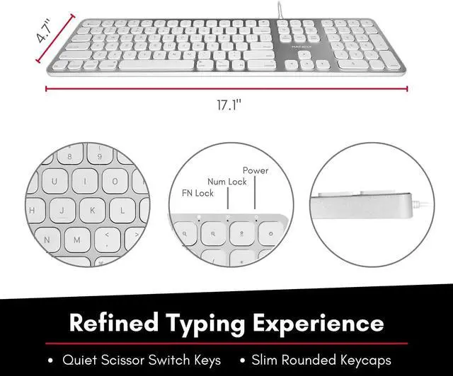 Alt view image 14 of 14 - Macally Mac Keyboard Full-Size & Number Keypad (Metal Frame) 2 USB Ports Hub & Wired USB Cable - Apple Computer Keyboards for Mac, Pro, MacBook, Pro, Air Laptops (Silver Aluminum) MLUXKEYA