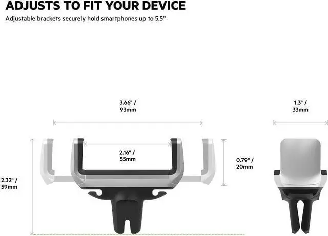 Alt view image 4 of 5 - Car Vent Mount Black and Silver Phone Stand for iPhones s LGs & Most Smartphones Adjustable to Fit 5.5-Inch Screens