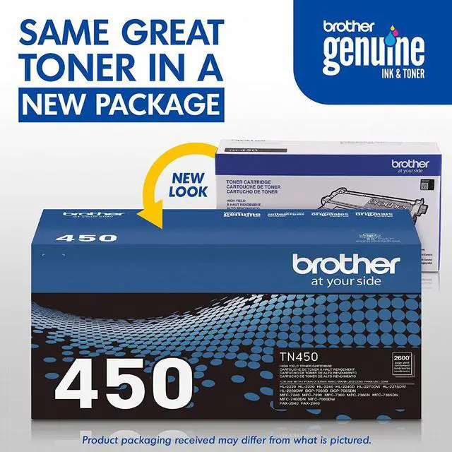 Alt view image 3 of 7 - Brother Genuine High Yield Toner Cartridge, TN450, Replacement Black Toner, Page Yield Up to 2,600 Pages