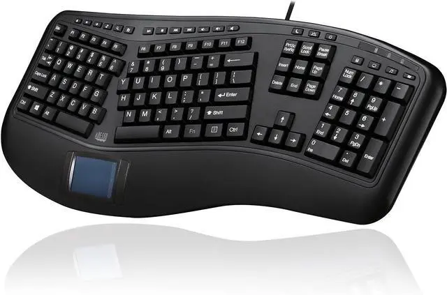 Main image of Adesso AKB-450UB - Ergonomic Keyboard with Built-in Touchpad, Wired, Multimedia Hotkeys, Split Keys Design, Built-in Palm Rest for Comfort - Compatible for PC & Windows XP/7/8/10