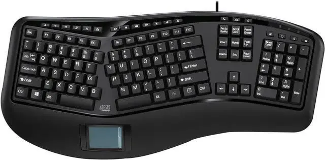Alt view image 2 of 7 - Adesso AKB-450UB - Ergonomic Keyboard with Built-in Touchpad, Wired, Multimedia Hotkeys, Split Keys Design, Built-in Palm Rest for Comfort - Compatible for PC & Windows XP/7/8/10