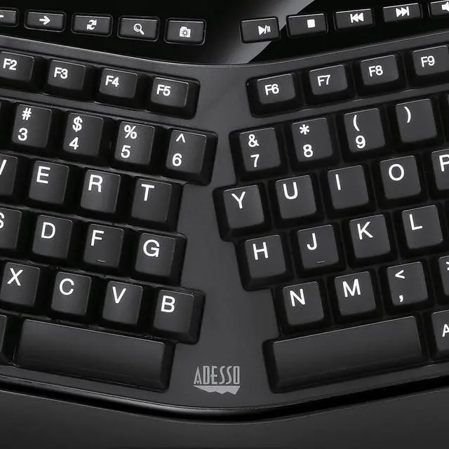 Alt view image 4 of 7 - Adesso AKB-450UB - Ergonomic Keyboard with Built-in Touchpad, Wired, Multimedia Hotkeys, Split Keys Design, Built-in Palm Rest for Comfort - Compatible for PC & Windows XP/7/8/10