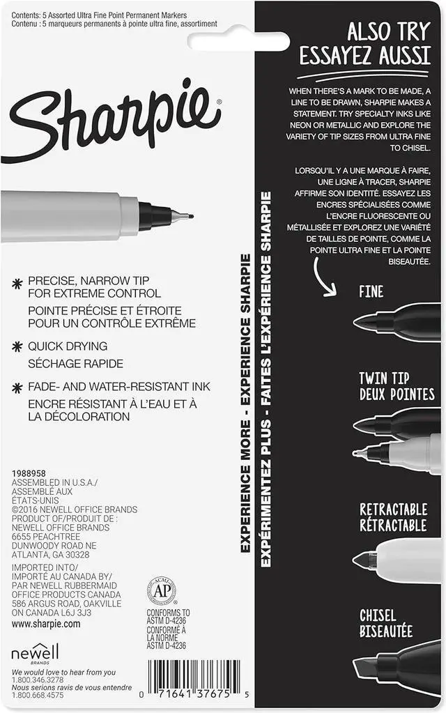 Alt view image 7 of 7 - Sharpie 37675PP Permanent Markers, Ultra Fine Point, Assorted Colors, 5 Count
