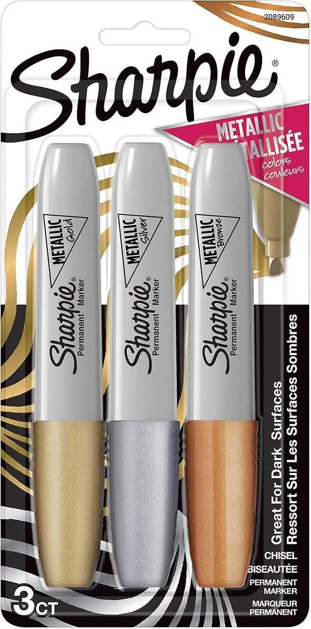 Main image of Sharpie Metallic Permanent Markers, Chisel Tip, Assorted Colors, 3 Count