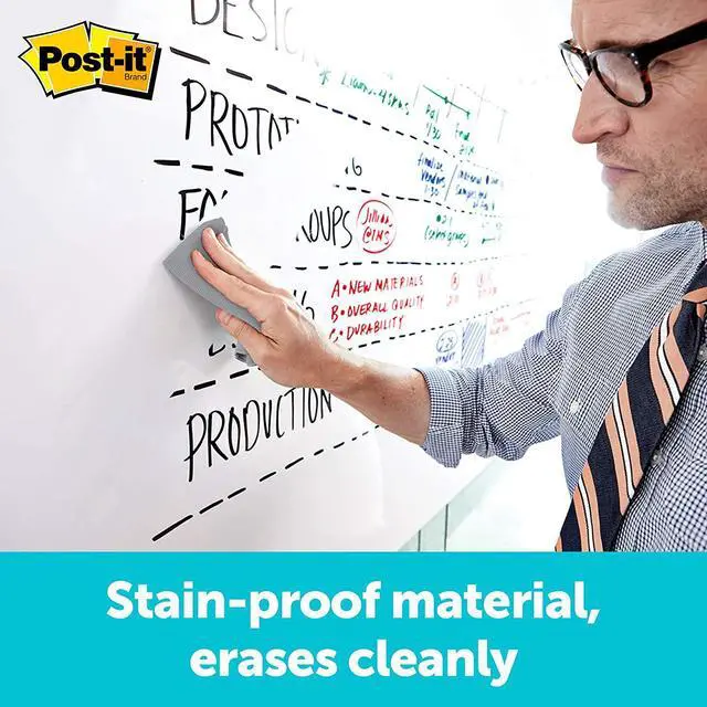 Alt view image 4 of 7 - Post-it Dry Erase Whiteboard Film Surface for Walls, Doors, Tables, Chalkboards, Whiteboards, and More, Removable, Stain-Proof, Easy Installation, 3 ft x 2 ft Roll, White, 3 x 2 Feet (DEF3x2)
