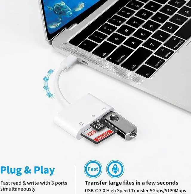 Alt view image 3 of 7 - USB C SD Card Reader Adapter Type C Micro SD TF Card Reader Adapter 3 in 1 USB C to USB Camera Memory Card Reader Adapter for New Pad Pro MacBook Pro and More UBC C Devices