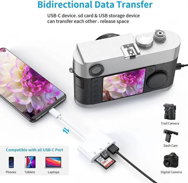 Alt view image 5 of 7 - USB C SD Card Reader Adapter Type C Micro SD TF Card Reader Adapter 3 in 1 USB C to USB Camera Memory Card Reader Adapter for New Pad Pro MacBook Pro and More UBC C Devices