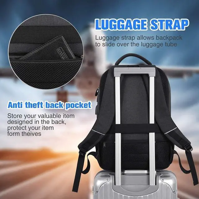 Alt view image 6 of 7 - YAMTION School Backpack for Men Women Teen Boys,Bookbag Laptop Backpack with USB Port and Headphone Jack Water Resistant College SchoolBag for School Business Travel