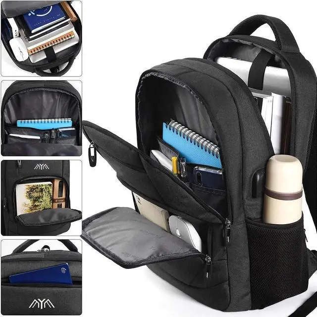 Alt view image 3 of 7 - YAMTION School Backpack for Men Women Teen Boys,Bookbag Laptop Backpack with USB Port and Headphone Jack Water Resistant College SchoolBag for School Business Travel