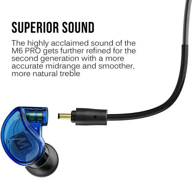 Alt view image 3 of 7 - MEE Audio M6 Pro 2nd Generation Universal-Fit Noise-Isolating Musicians in-Ear Monitors with Detachable Cables (Blue)