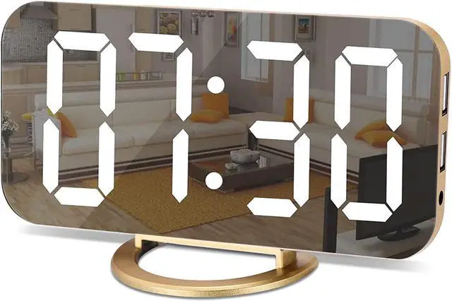 Main image of SZELAM Digital Alarm Clock,LED and Mirror Desk Clock Large Display,with Dual USB Charger Ports,3 Levels Brightness,12/24H,Modern Electronic Clock for Bedroom Home Living Room Office - Gold