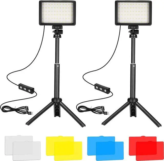 Main image of LED Video Light 2-Pack, 5600K Dimmable USB Photo Lights with Mini Tripod and Colored Filters for Photo Studios, Small Angle Shooting, Video Recording, Game Streaming