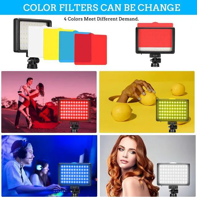Alt view image 5 of 7 - LED Video Light 2-Pack, 5600K Dimmable USB Photo Lights with Mini Tripod and Colored Filters for Photo Studios, Small Angle Shooting, Video Recording, Game Streaming