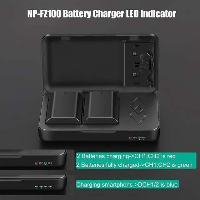 Alt view image 7 of 7 - NP-FZ100 Battery and A7iii Battery Charger for Sony A7IV, Sony A7III, A1, Alpha A7RIII, A7R IV, A9, A9 II, A6600, A6700, Alpha 9S, A7R3 A7S III, A7 RIII Battery, 2 Pack