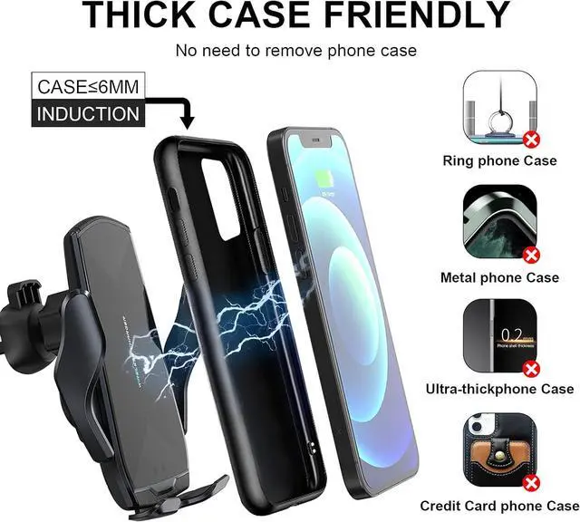 Alt view image 5 of 7 - Wireless Car Charger Mount 15W Qi Fast Charging Auto-Clamping Cell Phone Car Holder ?Air Vent Windshield Dashboard Long Arm Suction Cup Car Phone Mount for iPhone13 /12/11  S20/S10/S9/S8 LG