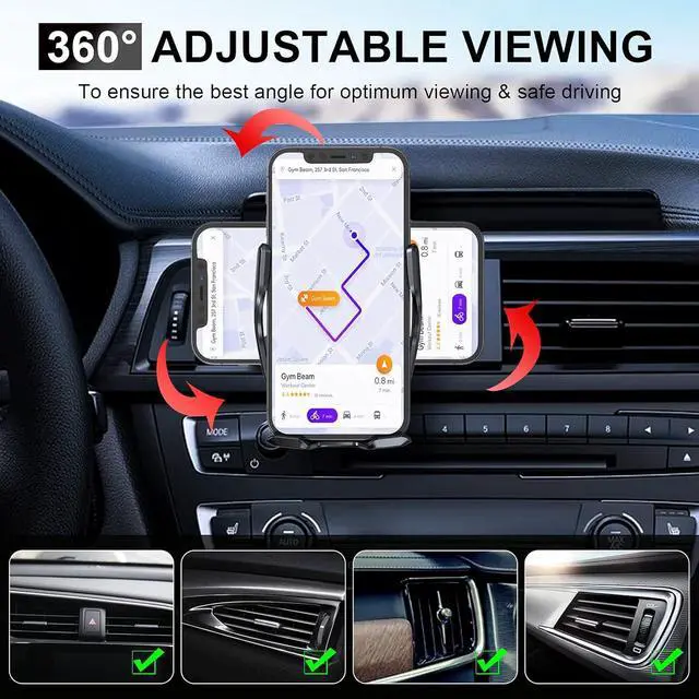 Alt view image 4 of 7 - Wireless Car Charger Mount 15W Qi Fast Charging Auto-Clamping Cell Phone Car Holder ?Air Vent Windshield Dashboard Long Arm Suction Cup Car Phone Mount for iPhone13 /12/11  S20/S10/S9/S8 LG