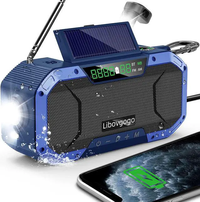 Main image of Bluetooth Hand Crank Emergency Solar Powered Radio,Waterproof Portable NOAA Weather AM FM Radio Speaker,Wind Up Flashlight Phone Charger,5000mAH Battery Operated for Storm,Outage,Hurricane,Survival
