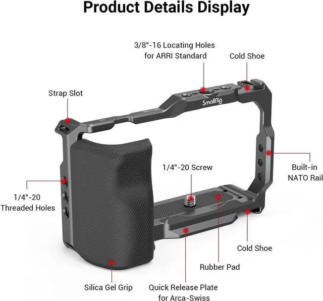 Alt view image 2 of 7 - ZV-E10 Cage with Silicone Handle and Built-in Threaded Holes, Cold Shoe and Quick Release Plate for  ZV-E10-3538