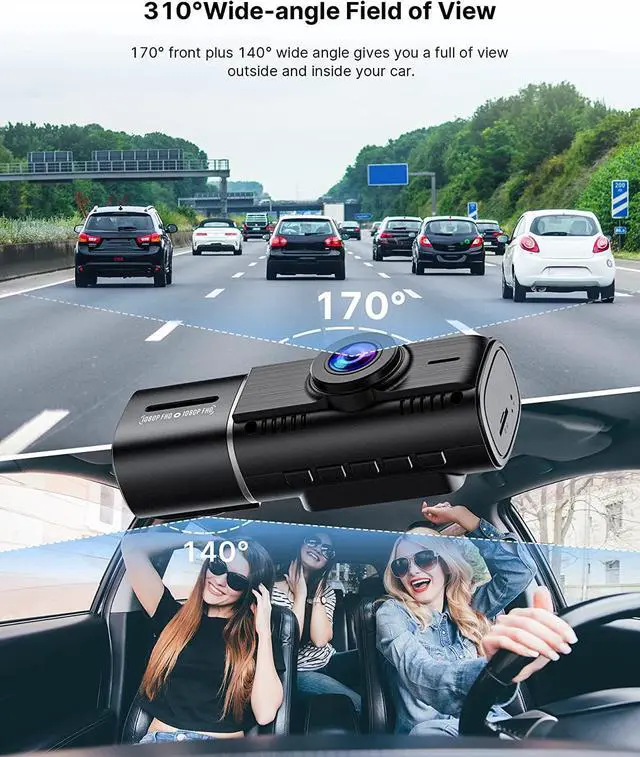 Alt view image 3 of 7 - Dual Dash Cam Front and Inside 1080P Dash Camera for Cars IR Night Vision Car Camera for Taxi Accident Lock Parking Monitor 2 Mounting Options 64GB SD Card