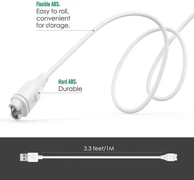 Alt view image 5 of 6 - MoKo Charger Fit Garmin Vivoactive 3/ Fenix 5/5 Plus/5S/5S Plus/5X/5X Plus/Forerunner 745/Instinct/Quatix 5/Quatix 5 Sapphire, [2-Pack] Replacement USB Data Sync Charging Cable Wire - Black & White