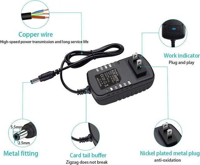 Alt view image 2 of 7 - 9 Volt 2A Power Adapter Supply 9V 2A 18 Watt LED Power Supply Transformer 2.5 X 5.5mm Plug Wall Adapter(Polarity: Inner + and Outer -)