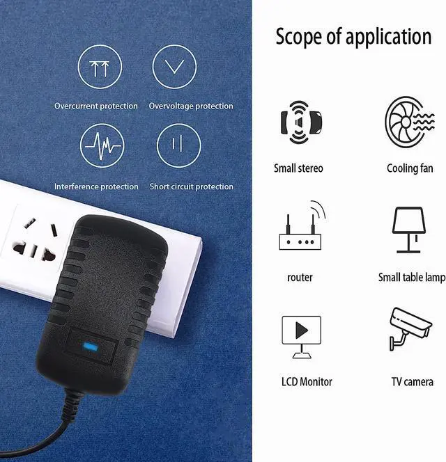 Alt view image 5 of 7 - 9 Volt 2A Power Adapter Supply 9V 2A 18 Watt LED Power Supply Transformer 2.5 X 5.5mm Plug Wall Adapter(Polarity: Inner + and Outer -)
