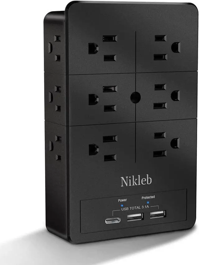 Main image of Multi Plug Outlet Extender Nikleb, Surge Protector 12 Outlets, Wall Plug with 2 USB+ USB C Ports Total 3.1A, Charger Blocks Wall Mount, Outlet Splitter Heavy Duty for Home, Office, Garage Improvement