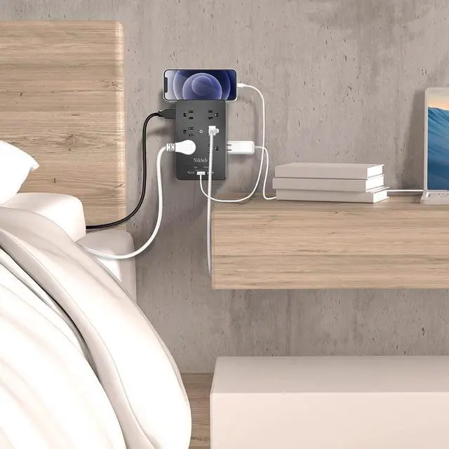 Alt view image 5 of 7 - Multi Plug Outlet Extender Nikleb, Surge Protector 12 Outlets, Wall Plug with 2 USB+ USB C Ports Total 3.1A, Charger Blocks Wall Mount, Outlet Splitter Heavy Duty for Home, Office, Garage Improvement