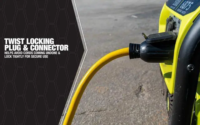 Alt view image 5 of 7 - 65172840 20-Foot 30Amp Generator Cord; 10-Gauge Heavy Duty Electrical Power Cable with L14-30 Locking Plug; 125V / 250V; Yellow; Feet; Black