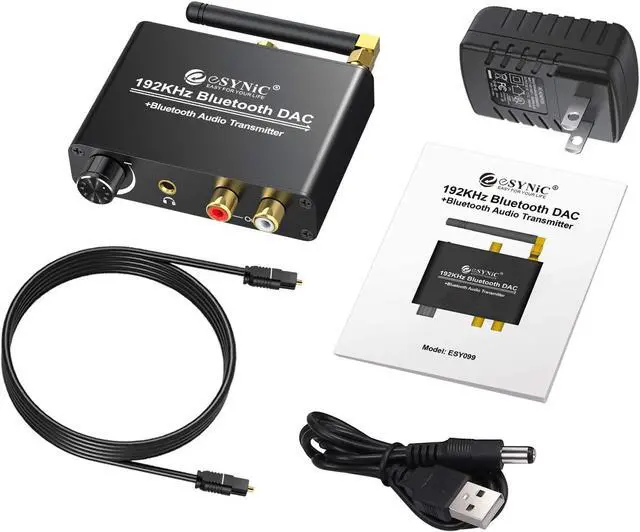 Alt view image 7 of 7 - eSynic Digital to Analog Converter 192kHz DAC Converter with Bluetooth V5.0 Transmitter Support aptX Low Latency, aptX, SBC, Volume Control Digital Optical Coaxial to Analog Stereo L/R RCA 3.5mm