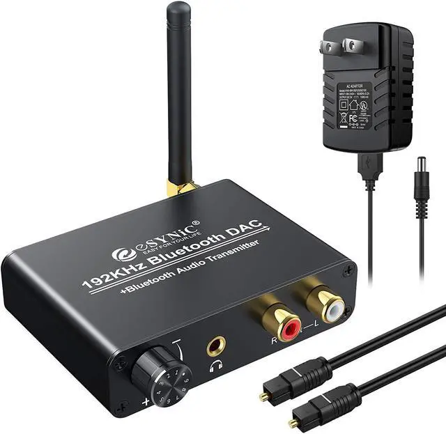 Main image of eSynic Digital to Analog Converter 192kHz DAC Converter with Bluetooth V5.0 Transmitter Support aptX Low Latency, aptX, SBC, Volume Control Digital Optical Coaxial to Analog Stereo L/R RCA 3.5mm