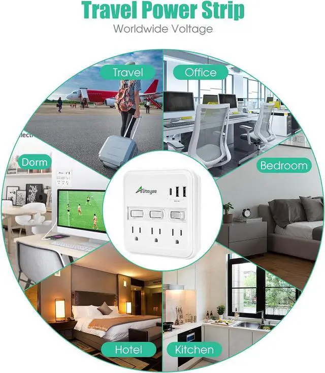 Alt view image 7 of 7 - Alitayee Wall Outlet Extender Surge Protector, USB Power Strips with Individual Switches and 15.5W Type-C Fast Charging Ports for Cell Phone,Home,Office,Dorm ETL Listed White