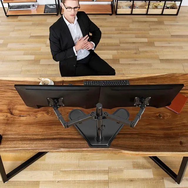 Alt view image 6 of 6 - HUANUO Dual Monitor Stand,Dual Monitor Arm for Two 13 to 32 Inch LCD Screens, Height Adjustable Double Arm Monitor Mount Desk Stand with Clamp, Grommet Mounting Base, Each Arm Hold up to 17.6lbs