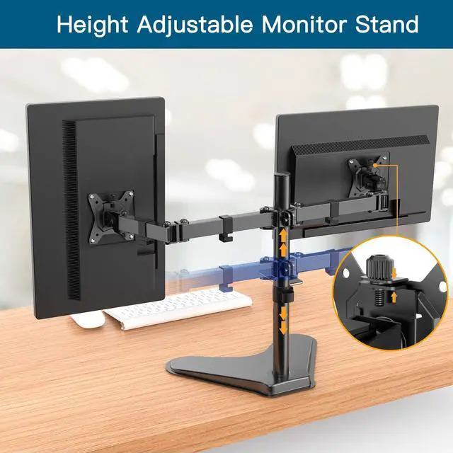 Alt view image 5 of 6 - HUANUO Dual Monitor Stand,Dual Monitor Arm for Two 13 to 32 Inch LCD Screens, Height Adjustable Double Arm Monitor Mount Desk Stand with Clamp, Grommet Mounting Base, Each Arm Hold up to 17.6lbs