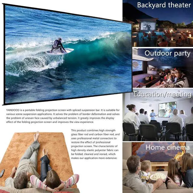 Alt view image 6 of 6 - Foldable Projector Screen 100 inch with Telescopic Rod Combination Frame 16:9 HD 4K Anti-Crease Black Backing Silver Portable Projection Screen